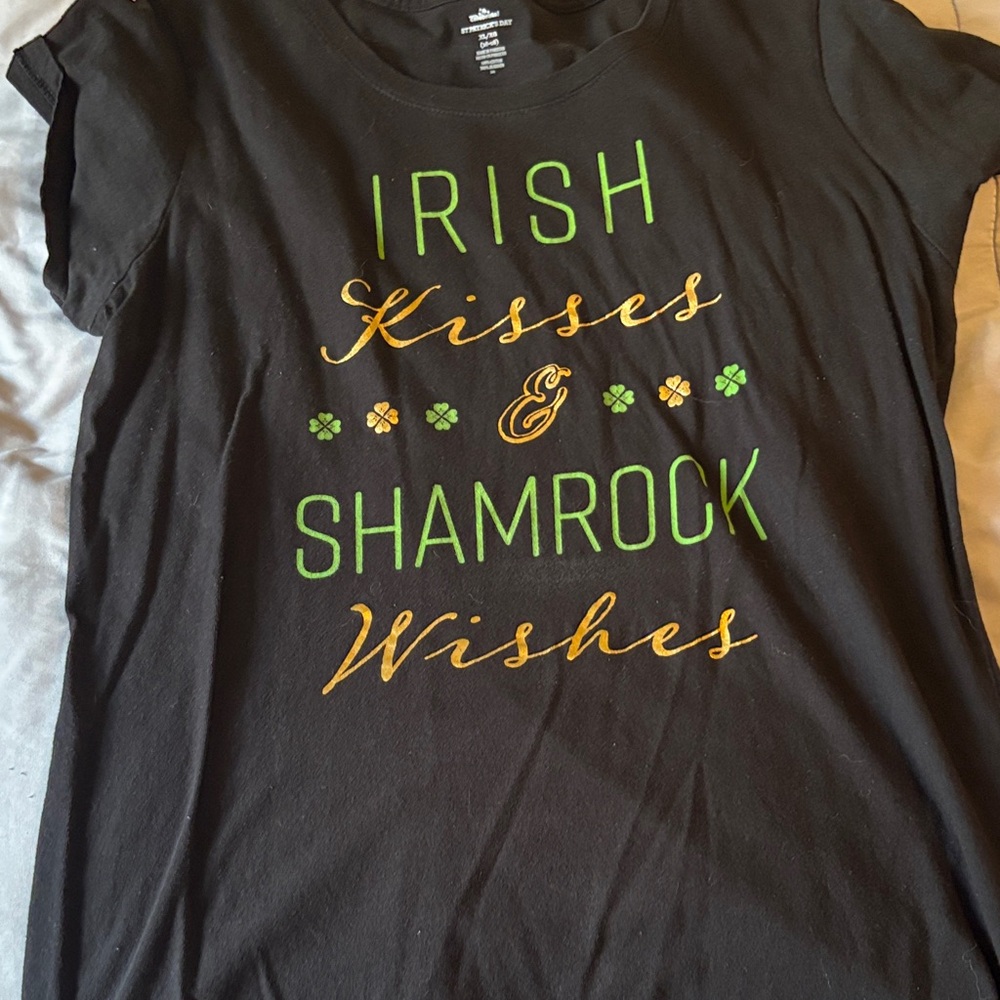 Black Shirt with Irish Kisses & Shamrock Wishes Design